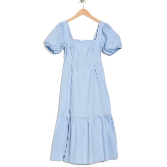 Astr Sky Blue Puff Sleeve Midi Dress - Picture 12 of 12